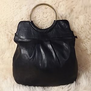HOBO Black Leather Hobo Bag with Gold Handle